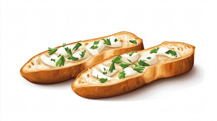 Garlic Bread Vector Illustration: Delicious and Crispy Bakery Product Isolated