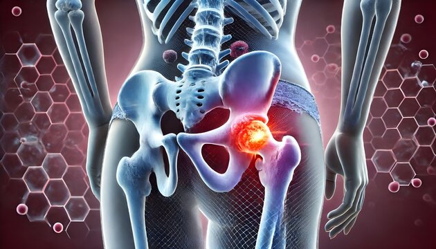 Hip bone cancer or tumor, one side pain. 3d illustration