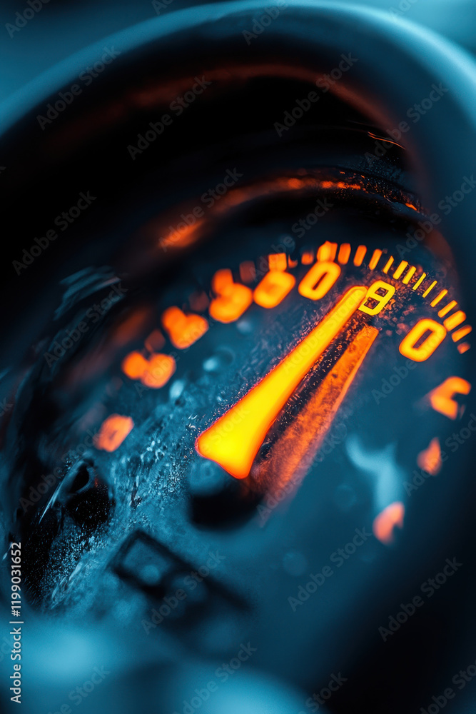 Poster dynamic close-up of a speedometer highlighting speed and precision in vehicle performance
