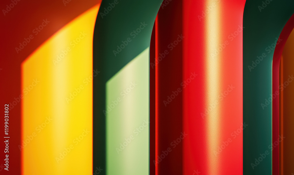 Poster vibrant and colorful geometric abstract art with dynamic lines and shadows in a modern composition