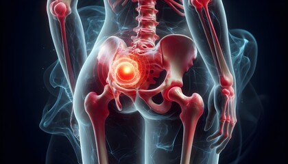 Hip bone cancer or tumor, one side pain. 3d illustration