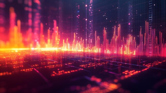 Neon Stock Market Chart with Financial Data. Generative AI