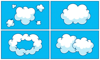 Comic cartoon cloud speech bubble set