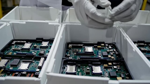 High-tech components assembled in a clean manufacturing facility for electronics