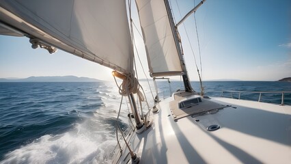 
Sailboat sailing in the Mediterranean Sea at sunny summer day. Cruising luxury yacht. Vacation in Croatia, Italy, Greece