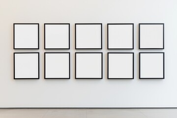 Art gallery wall with black frames and ample spacing.