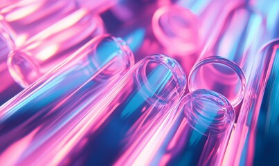 Abstract Glowing Pink and Blue Glass Tubes