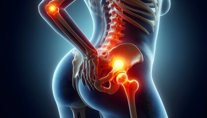 Hip bone cancer or tumor, one side pain. 3d illustration