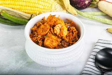 Indian cuisine - Biryani rice with prawn