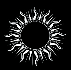 dynamic representation of sun shape, mystical sun crown with tongues of fire, fractal art