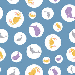 Sealife Cute Animals Vector Seamless Pattern