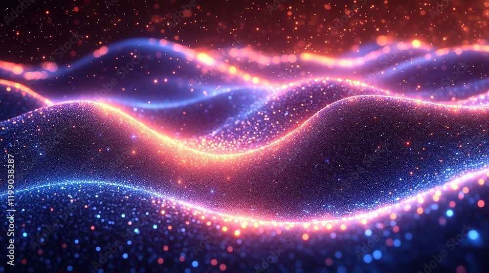 Poster glowing particle waves abstract background animation (1)