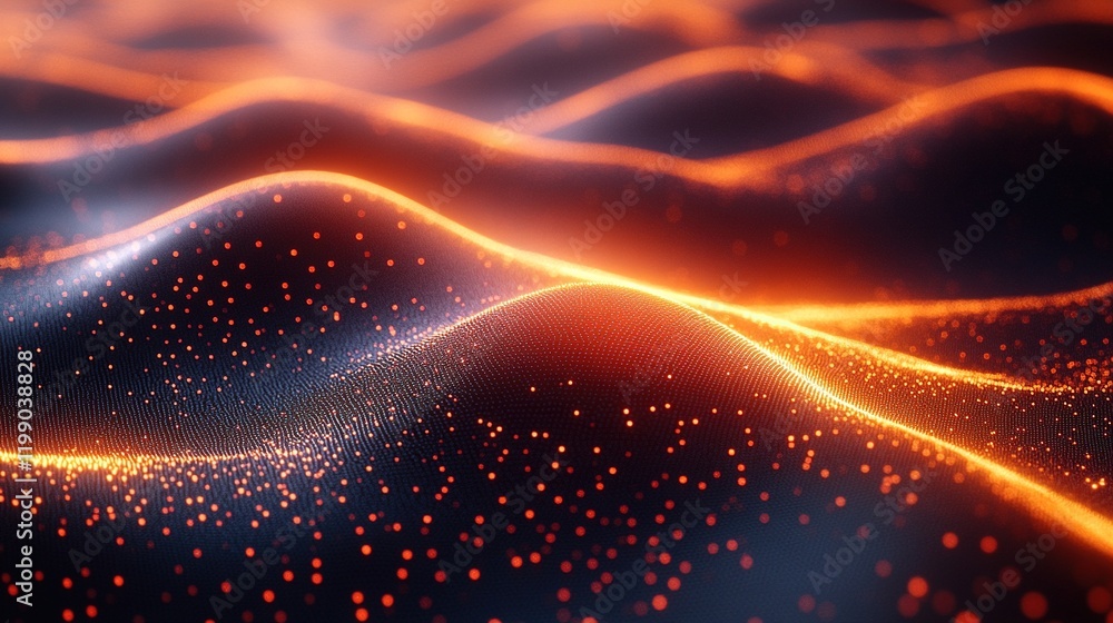 Poster glowing particle waves abstract dark background animation