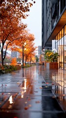 Obraz premium Urban rainfall collection system in action during light drizzle in vibrant city setting