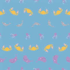 Fototapeta premium Sealife Cute Animals Vector Seamless Pattern