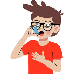 Boy treating asthma with inhaler