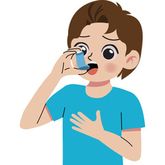Boy treating asthma with inhaler