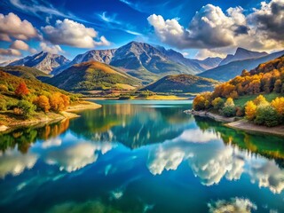 Obraz premium Breathtaking Lago San Angelo Mountain View Abruzzo Italy Rule of Thirds