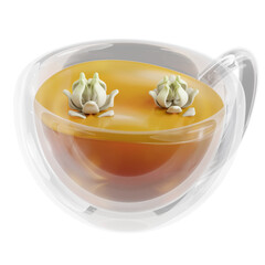 Jasmine Flower Tea in a Transparent Glass Cup