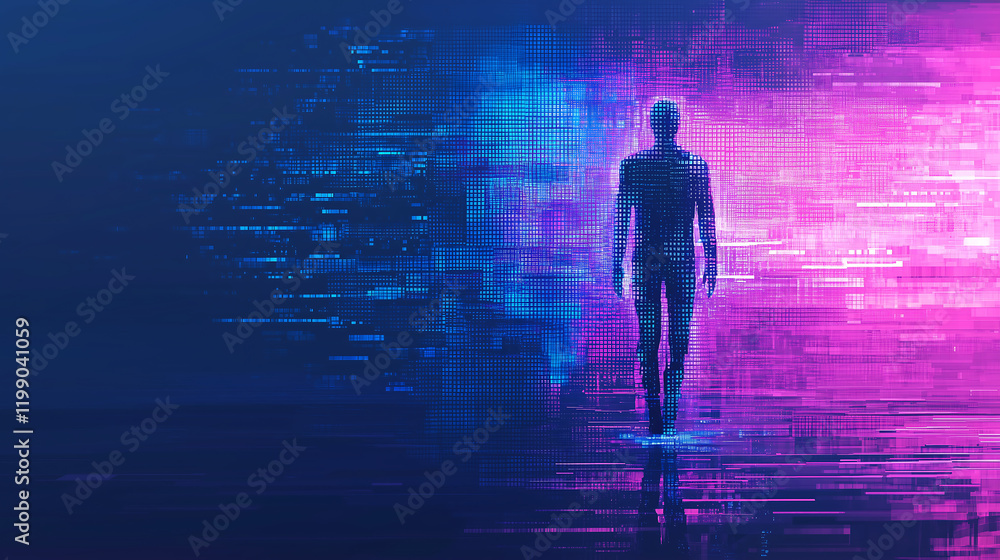Poster futuristic digital concept depicting artificial intelligence evolution with human silhouette in cybe