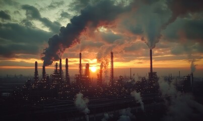 Obraz premium Close up Industrial view at oil refinery plant form industry zone with sunrise and cloudy sky