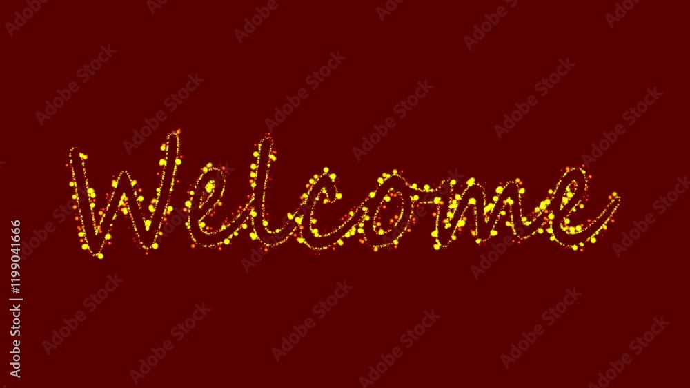 Poster welcome text with colorful bokeh lights on plain drack red background. welcome text animation, welco
