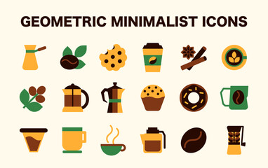 The set of icons Coffee, elements, Abstract Symbols, logo in Geometric Vector Art Design 