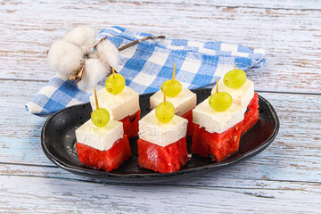 Watermelon with feta and grape