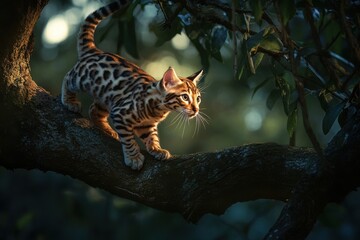 Captivating image of young Bengal cat exploring a lush jungle landscape