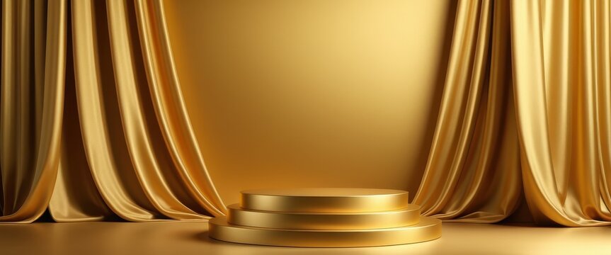 Luxurious gold drapes and elegant stage for prestigious events and ceremonies