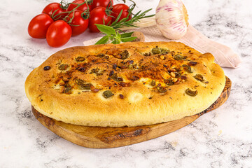 Homemade ciabatta bread with olives