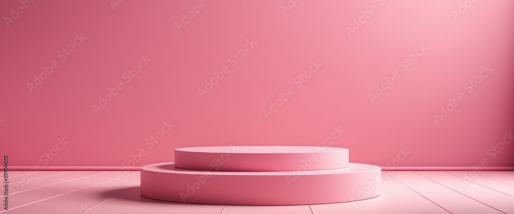Poster minimalist pink stand display on textured background for product presentation