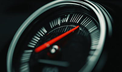 Dynamic Close-Up of a Speedometer Dial with Vibrant Red Needle Highlighting Precision and Performance in Automotive Design