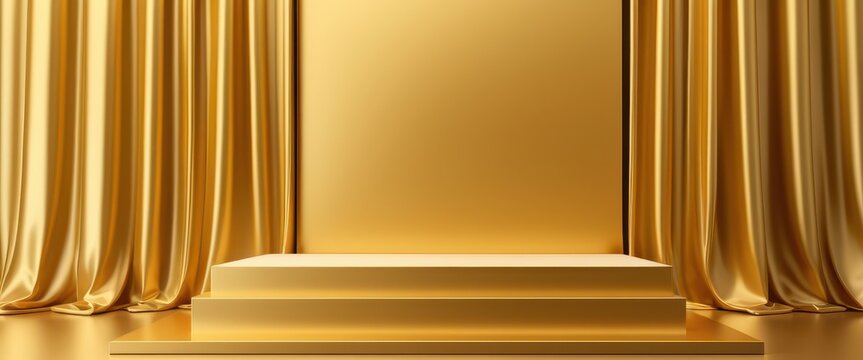 Luxurious golden stage with elegant drapes for events and presentations