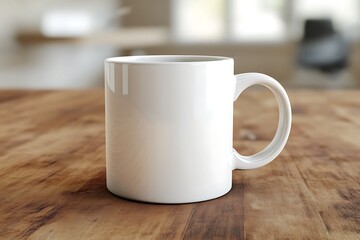 Colorful Wooden Paint Palette with Brushes for Creative Play, White mug on the wooden table,A plain white coffee mug sits beside a sleek black coffee maker on a minimalistic table. The setting feature