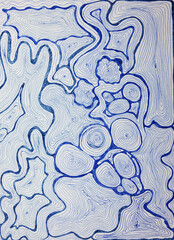 Doodle of abstract shapes in blue pen and ink. The dabbing technique near the edges gives a soft focus effect due to the altered surface roughness of the paper.