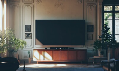 Big Tv In A Living Room. Elegant living room with big tv screen.