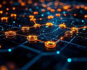 Glowing Digital Blockchain Marketplace Validating Secure Transparent Transactions