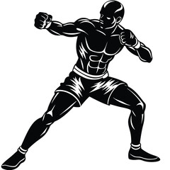 minimalistic vector silhouette of a boxer in a dynamic fighting stance 