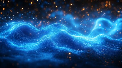 Futuristic Glowing Blue Digital Wave. Generative AI