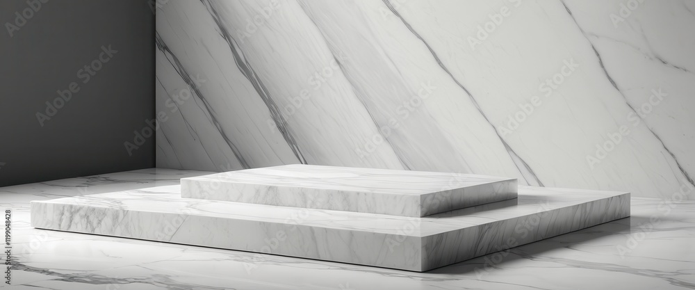Poster elegant marble platform display in minimalist light and shadow setting