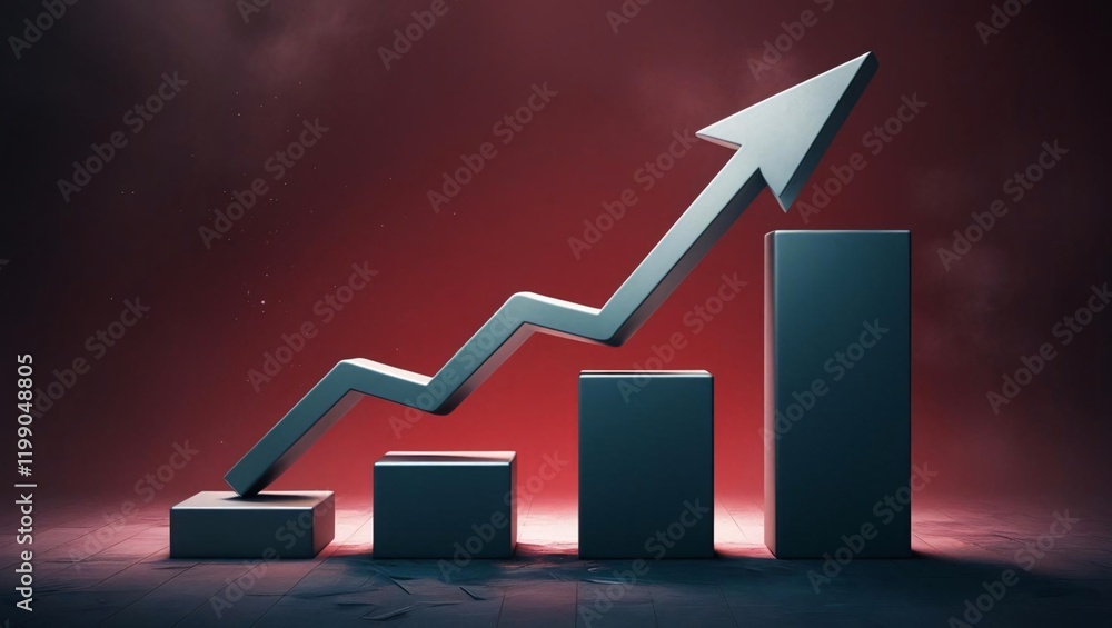 Poster upward trend: a 3d rendering of a dynamic growth chart, showcasing progress and success against a da