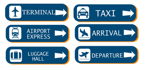 Airport sign departure arrival travel icon. Vector airport board airline sign. Transfer. Arrivals. Airport board airline sign, departures, arrivals, check in, baggage information. Vector illustration