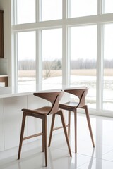 Stylish Kitchen Island with a Pair of Brown Leather Stools