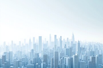White background, light blue gradient city skyline, in a minimalist design, 3d rendered style