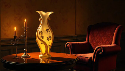 A_icon_of_In_an_indoor,_dimly_lit_room_bathed_in_a_warm,_amber_glow,_a_myriad_of_intricately_crafted_Art_Nouveau_objects_harmoniously_coexist Generative AI