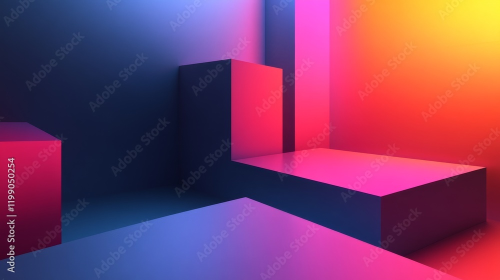 Poster abstract colorful neon background. 3d render geometric shapes.
