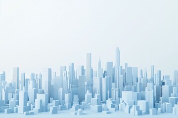 Fototapeta premium White background, light blue gradient city skyline, in a minimalist design, 3d rendered style