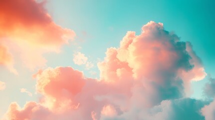 Pink and blue sky, fluffy clouds, sunset clouds, dreamy sky, pastel clouds, cloudscape