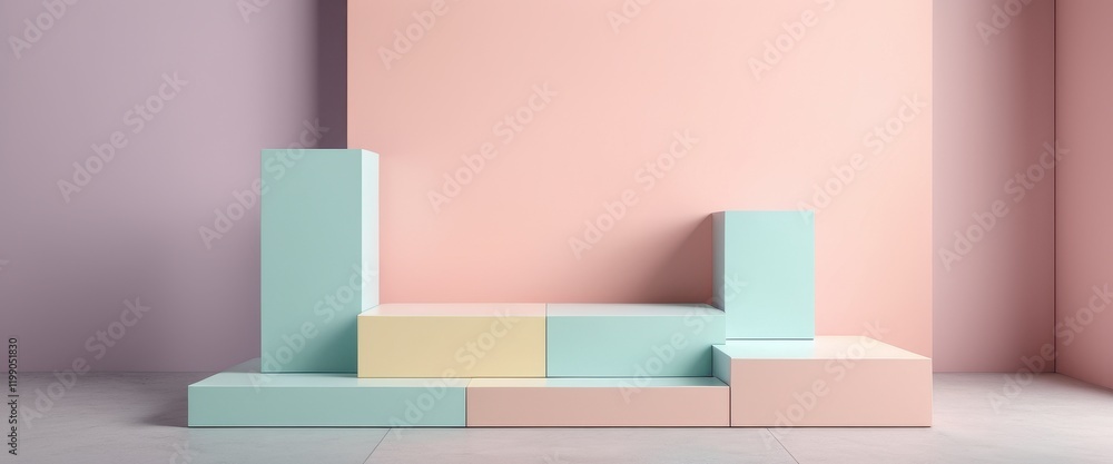 Poster pastel-colored geometric blocks creating a modern minimalist background